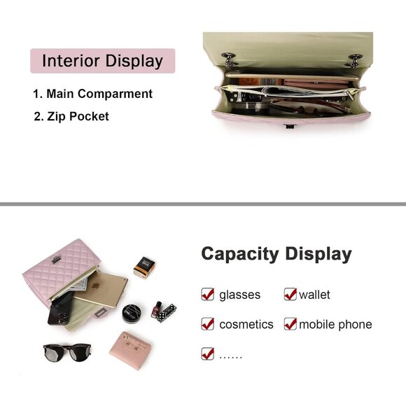 Women Light Purple Quilted Stylish Crossbody Bag with Chain Strap & Flap Closure - Picture 4 of 6